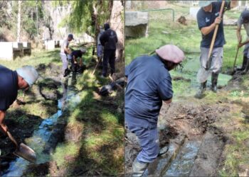 San Luis Agua trabaja en el mantenimiento del perilago del dique San Felipe