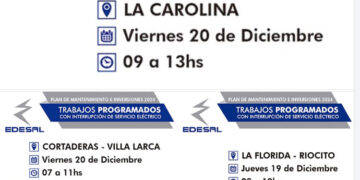 Corte programado del servicio eléctrico en La Carolina, Cortaderas, Villa Larca , La Florida y Riocito.