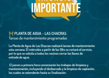 El municipio de San Francisco comunica que se realizará la limpieza de la Planta de Agua de las Chacras
