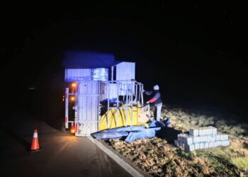 Un camión volcó parte de su carga en la ruta nacional 188, cerca de Nueva Galia