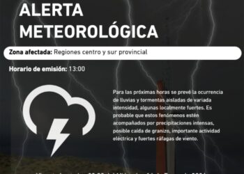 Alerta por tormentas en región centro y sur provincial