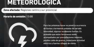 Alerta por tormentas en región centro y sur provincial