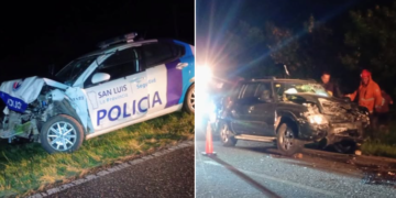 Tres heridos en un fuerte choque que involucró a una camioneta, un patrullero y un caballo