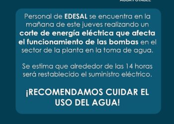 Atención Naschel, corte de agua por trabajos de Edesal que afecta el sistema de bombeo de la planta de agua