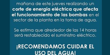 Atención Naschel, corte de agua por trabajos de Edesal que afecta el sistema de bombeo de la planta de agua
