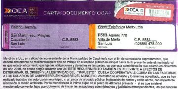 Carpintería intimó a la Cooperativa de Merlo por el cobro de un “falso impuesto” y obras sin autorización