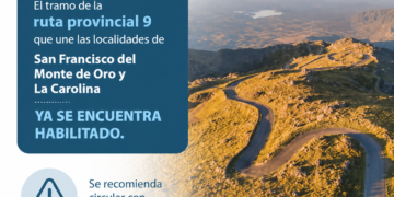 Habilitaron ruta 9 tramo San Francisco – La Carolina